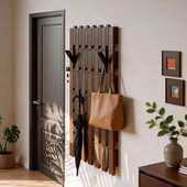 实木钢琴键挂衣架家用入户门口置物架玄关收纳架墙上中古风衣帽架