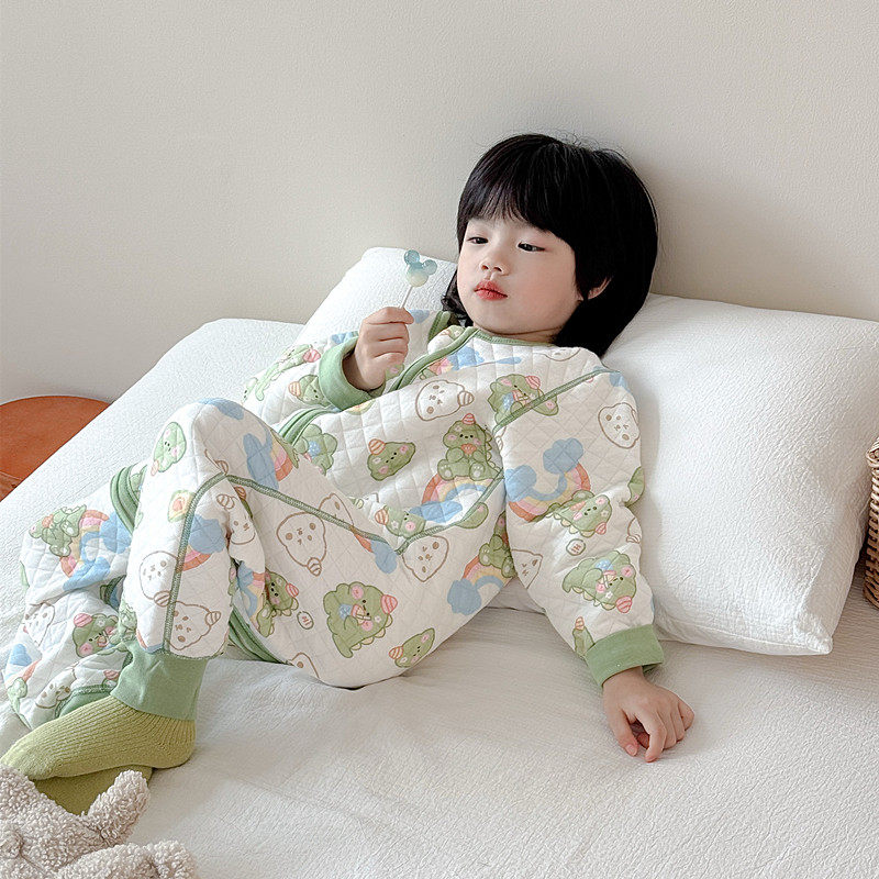 宝宝睡袋春秋冬季防踢被纯棉儿童保暖款男女孩儿童连体睡衣家居服