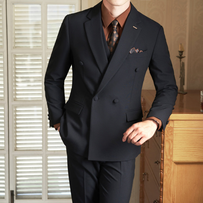 雷蒙西服套装男士正装新郎修身高级感商务绅士大码休闲西装三件套