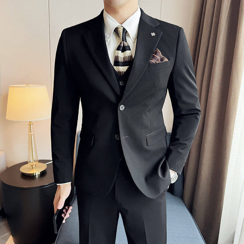 雷蒙男士羊毛西服套装订婚礼服新郎结婚商务西装职业正装三件套装