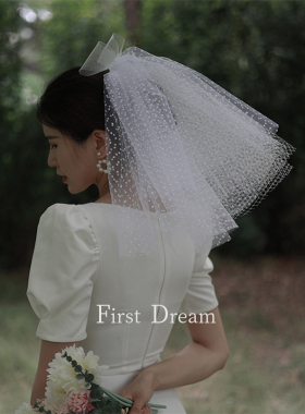 FirstDream2022新款结婚领证新娘头饰旅拍点网蓬蓬短款白色女头纱