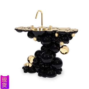 洗手台 别墅豪宅高级感金属洗漱台设计师轻奢洗手盆酒店一体立柱式