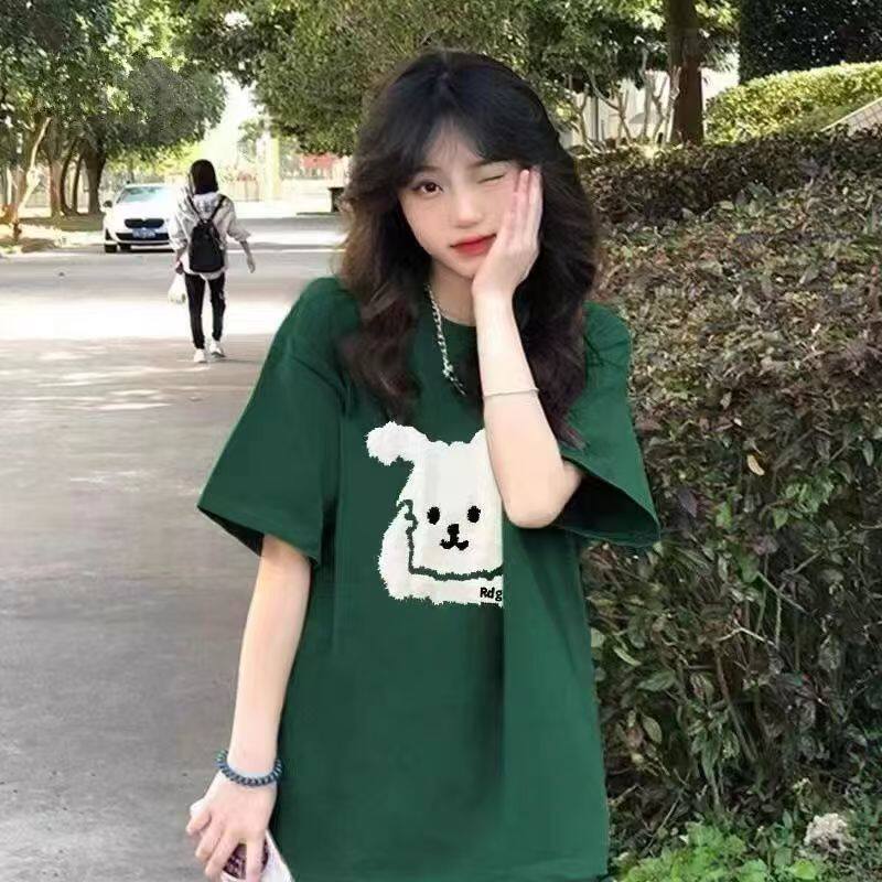 墨绿色潮牌纯棉短袖t恤女