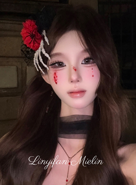 反派角色*万圣节红色花朵骷颅手发夹女头饰暗黑系拍照道具cos装扮