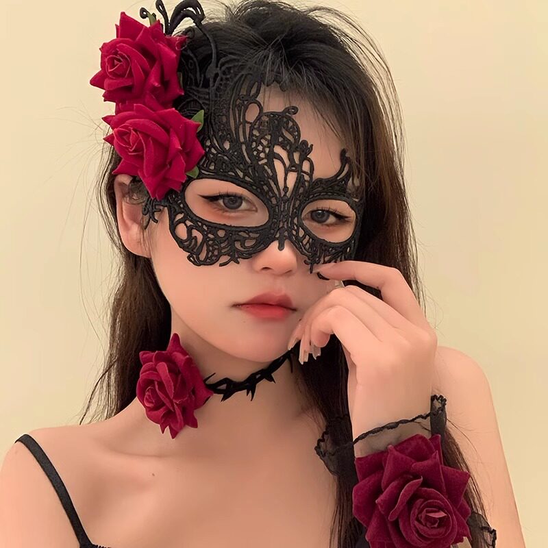 化妆舞会蒙面半脸面具性感蕾丝镂空眼罩成人女饰品面具套装配饰