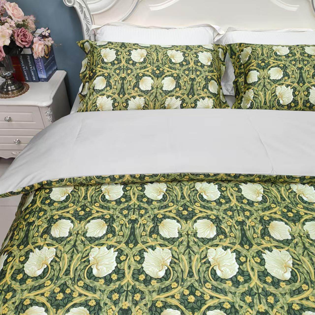 100S余料全棉贡缎长绒棉印花四件套被套床单枕套双人尺寸1.8