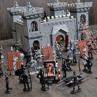 中世纪古代兵人罗马士兵战争拼装益智模型攻城堡军事坦克玩具套装
