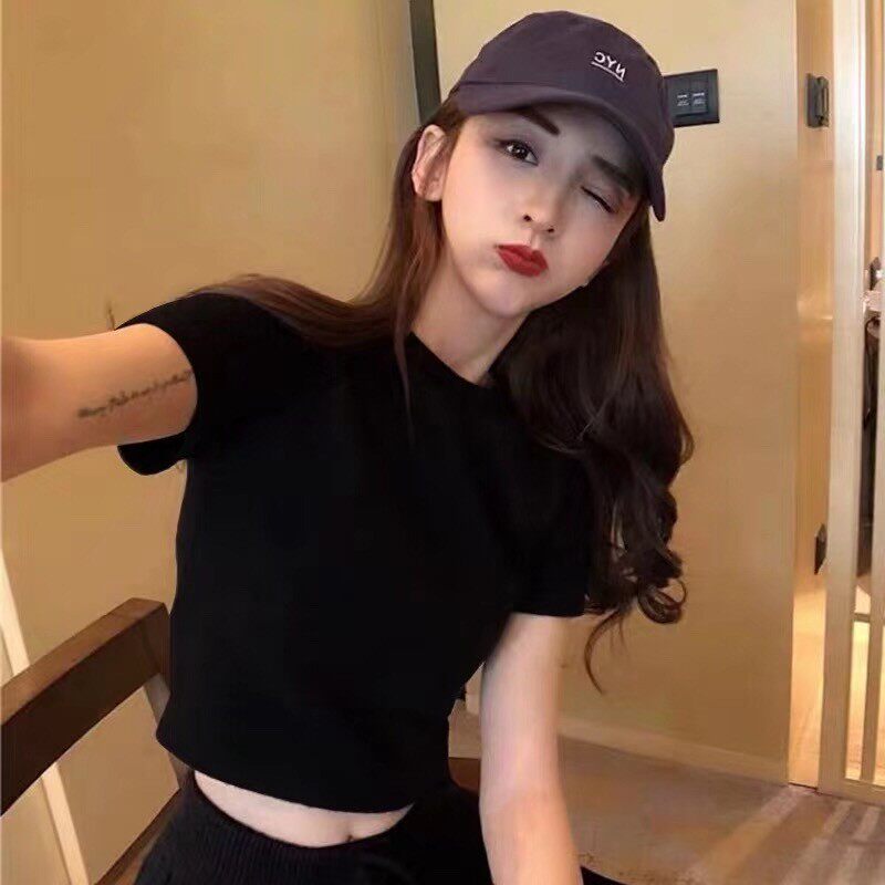 白色短袖T恤女2025新款夏季紧身短款高腰显瘦纯色体恤打底衫上衣