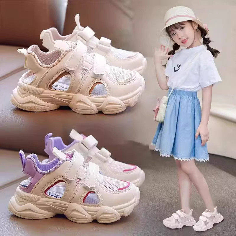 女童鞋夏款2026新款包头凉鞋中大童女孩网面儿童运动单网鞋小白鞋