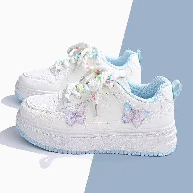 女童板鞋蓝色蝴蝶大童鞋子2025新款秋季多巴胺儿童运动鞋休闲平底