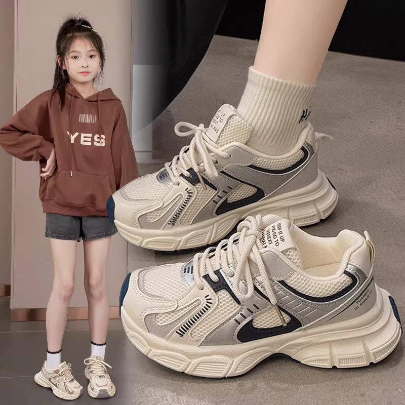 女童鞋子2026春季新款中大童老爹鞋高颜值儿童运动鞋女孩网面透气