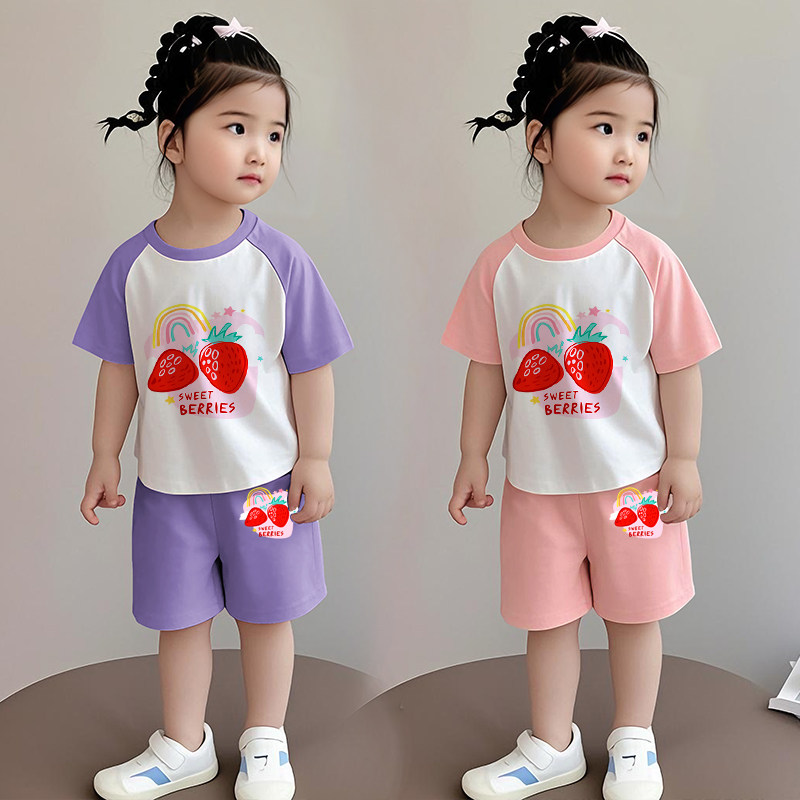 女童夏装套装2026新款夏季纯棉薄款儿童短袖短裤外穿炸街两件套潮