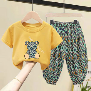 男童套装2025夏季新款洋气女童纯棉短袖T恤儿童中小童宝宝两件套