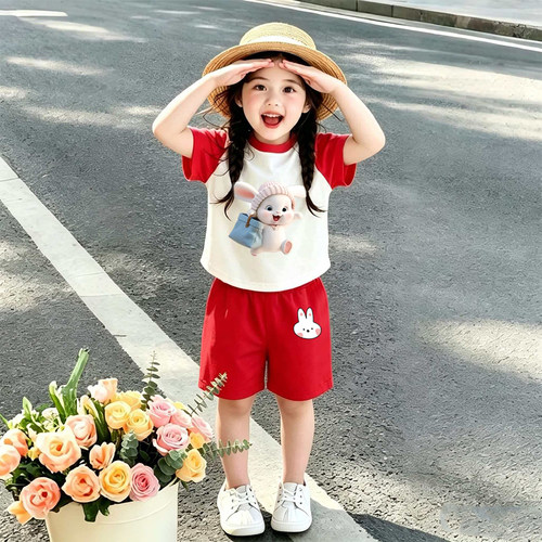 女童夏季纯棉短袖短裤两件套