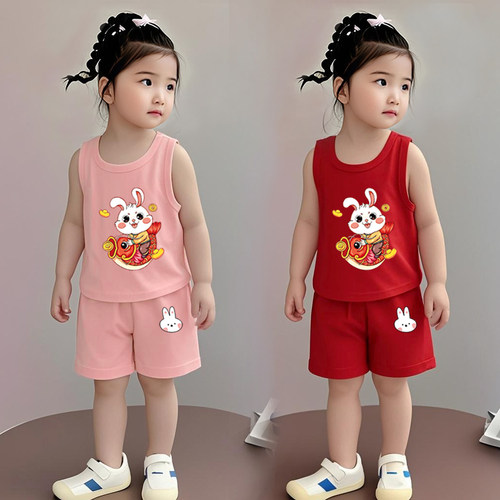 女童纯棉背心短裤两件套夏季