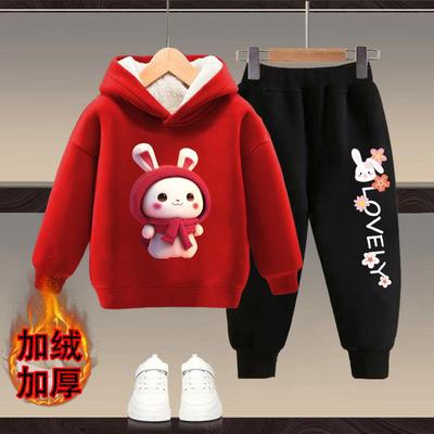 女童加绒套装秋冬款连帽卫衣