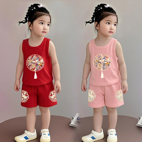 女童夏季纯棉背心短裤两件套