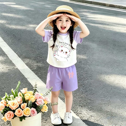 女童夏装套装夏季新款薄纯棉儿童衣服短袖短裤洋气时髦女孩两件套