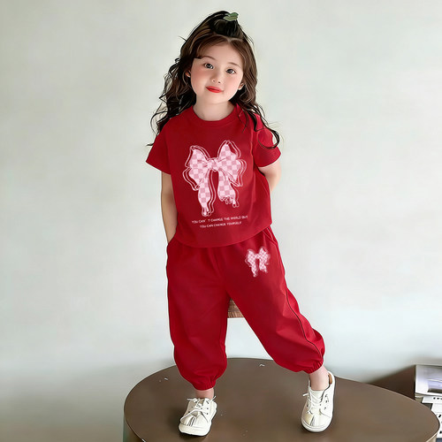 女童纯棉夏装短袖两件套洋气