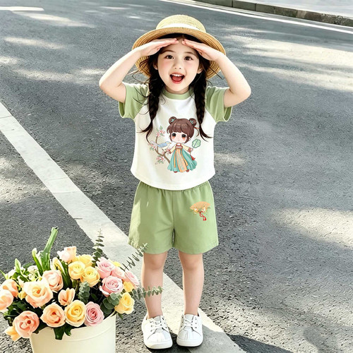 女童夏季薄款纯棉短袖短裤两件套