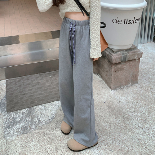 Real shooting and real price early spring new high waist slim drawstring casual wide leg pants