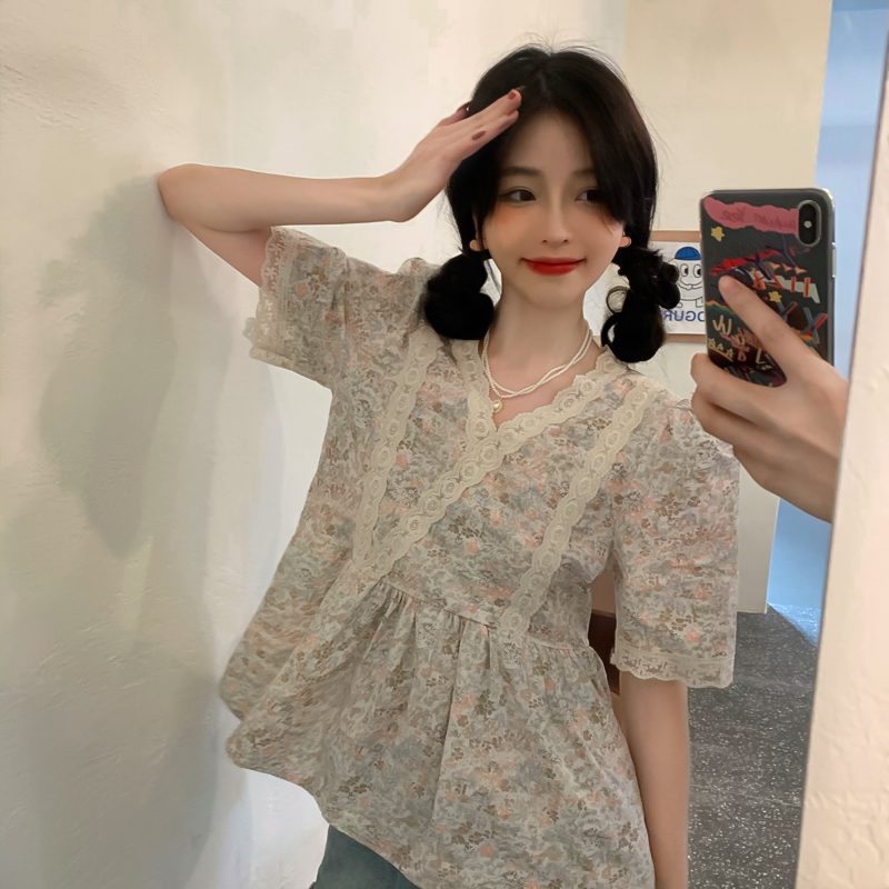 實拍實價 夏季新款法式復古設計感小眾蕾絲娃娃款上衣