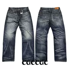 Double R~25Ss High-End Ganshan Selvedge Fabric Vintage Whiskered Heavy-Duty Washed Loose Straight-Leg Three-Dimensional Jeans