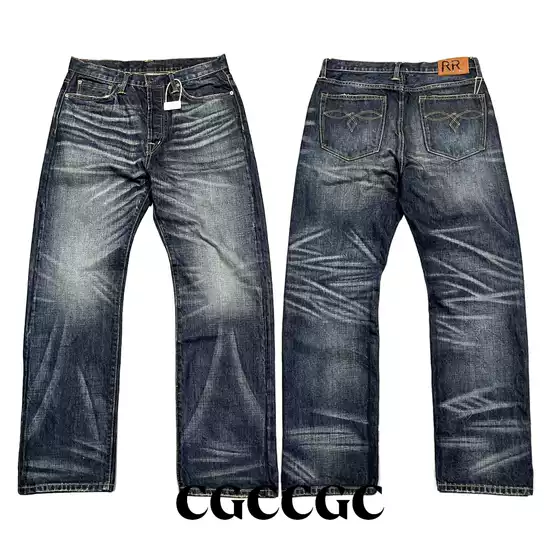 Double R~25Ss High-End Ganshan Selvedge Fabric Vintage Whiskered Heavy-Duty Washed Loose Straight-Leg Three-Dimensional Jeans