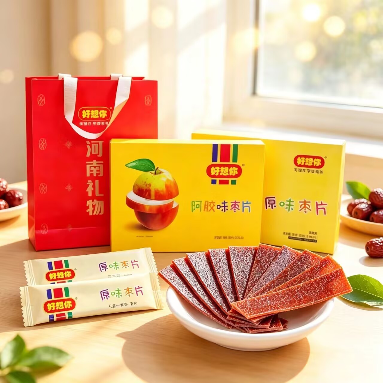 好想你枣片烟盒装 精装阿胶味原味枣片500克 河南特产新郑红枣片