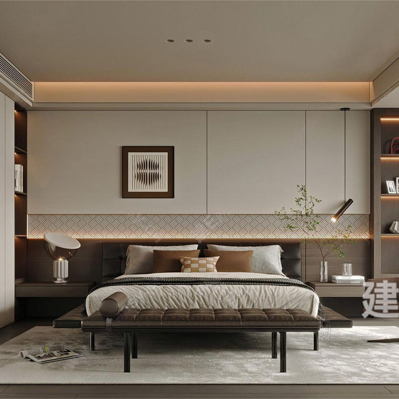 木林世家意式极简华夫格皮艺床