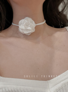 彩色山茶花项链系带多用款春天夏季花朵choker颈链锁骨链超仙甜美