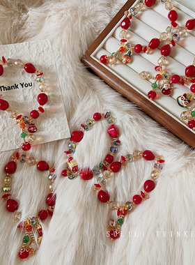 红色串珠手链2024新款高级感