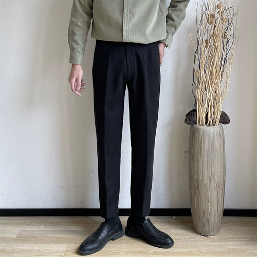 Черный шерстяной костюм, демисезонные штаны для отдыха, свободный прямой крой, в корейском стиле, оверсайз, увеличенная толщина