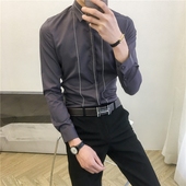 休闲修身 潮白色衬衣青年 男长袖 韩版 时尚 2019春装 个性 新款 条纹衬衫