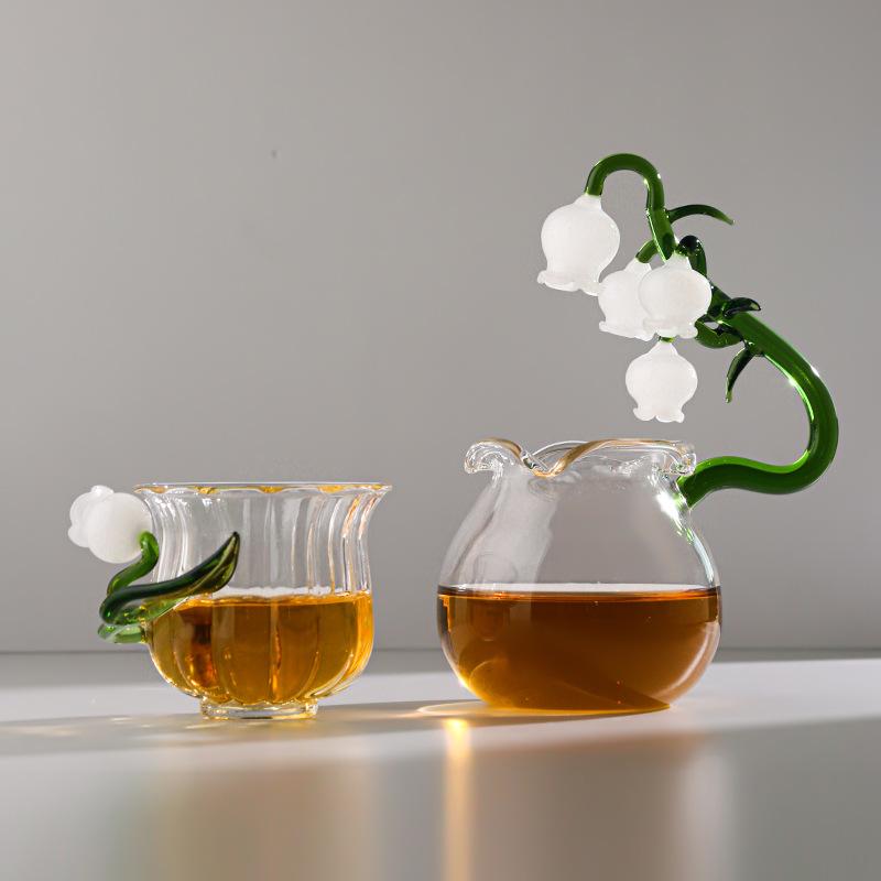 铃兰杯带把玻璃花茶杯耐高温