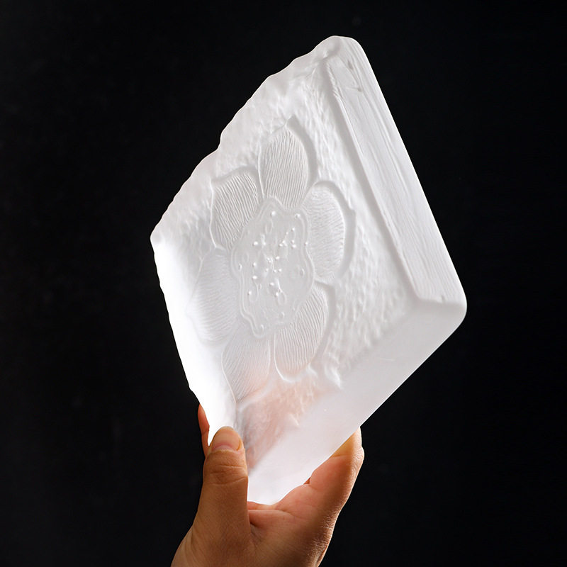 莲花壶承禅意中式手工茶台玻璃壶垫盘茶承复古手工磨砂琉璃干炮台