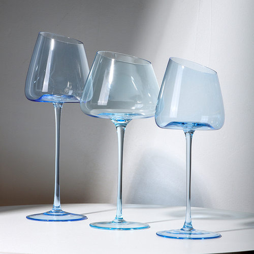 冰蓝色红酒杯斜口香槟杯