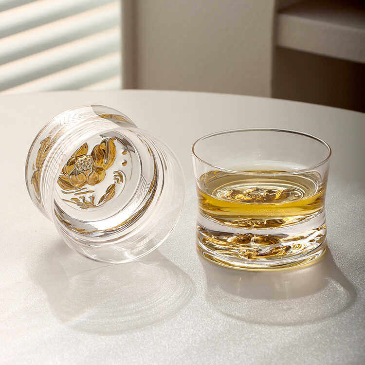 高档清酒杯金莲花酒杯小盏水晶杯