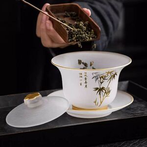 高档描金盖碗三才碗梅兰竹加厚玻璃泡茶杯冲茶碗茶舍敬茶器泡茶碗