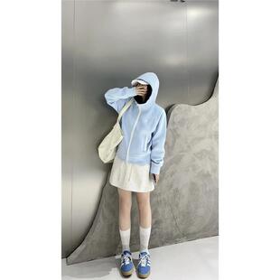 2026春款新款韩版加厚连帽净版拉链时尚百搭运动开衫外套休闲卫衣
