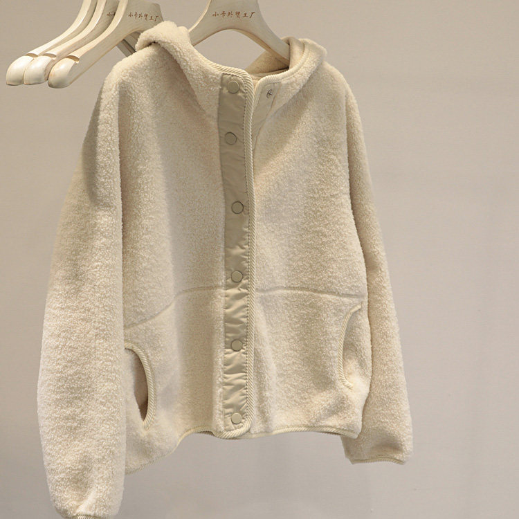韩国秋冬新款纯色羊羔毛连帽外套女宽松休闲加绒加厚保暖卫衣开衫,女装/女士精品,短外套,淘宝优惠券,粉丝福利购,淘宝优惠卷
