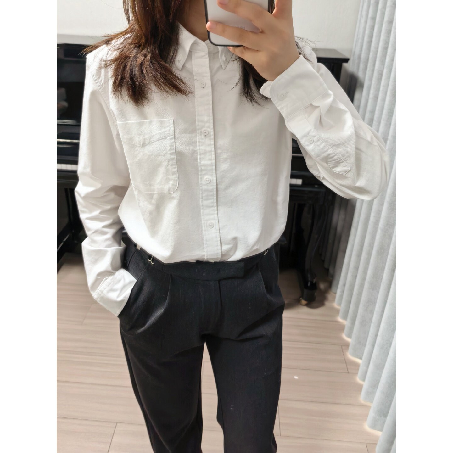 韩国职场气质简约时尚口袋纯色衬衫女士春秋新款休闲通勤棉质衬衣