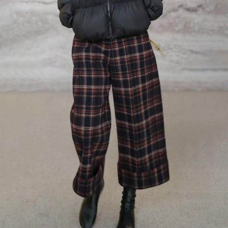 韩国格纹毛呢卷边九分裤女士秋冬新款复古减龄个性休闲直筒阔腿裤,女装/女士精品,大码裤装,淘宝优惠券,粉丝福利购,淘宝优惠卷