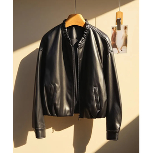 高级感2025秋新款短款设计感皮衣女士立领高腰机车夹克小个子外套