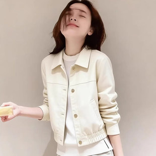 今年流行爆款独特漂亮女巨好看的休闲小个子短款白色夹克风衣外套