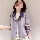 韩国小个子紫色复古风衣外套女春秋百搭显瘦灯芯绒领休闲短款 夹克
