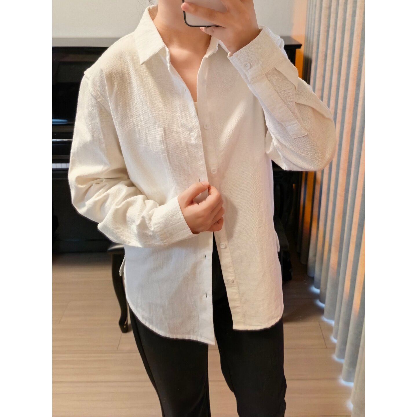 韩国纯棉长袖白色衬衫女士2026春新款休闲百搭高级感大码防晒衬衣