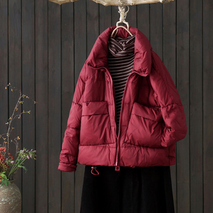 高级感酒红色轻薄羽绒服女短款冬2024新款小个子洋气百搭保暖外套