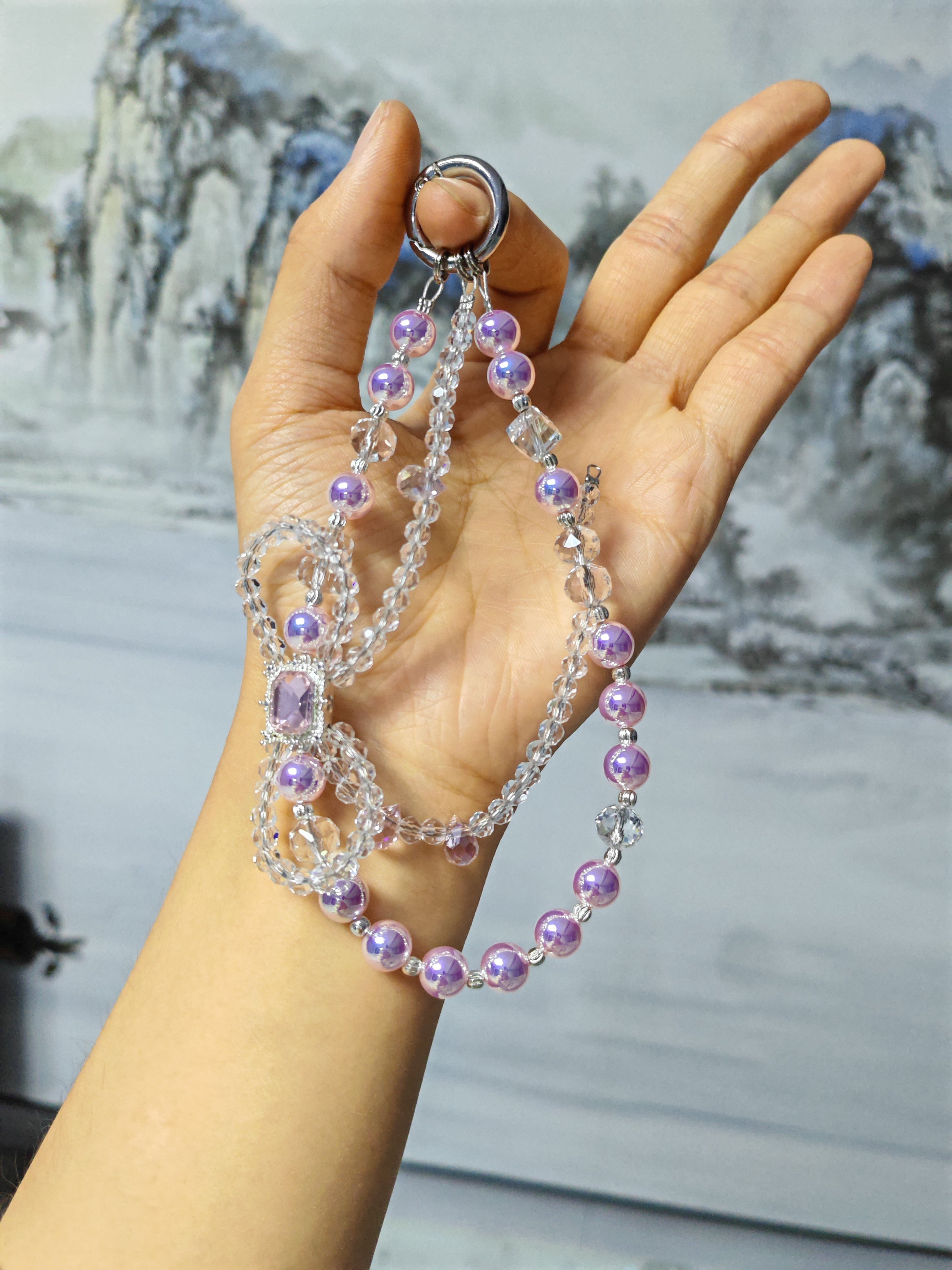 极光天女珍珠樱花蝴蝶结手机链