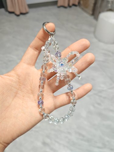 冰透蓝水晶蝴蝶手机链 高级感串珠挂绳 苹果安卓通用精致手机挂饰